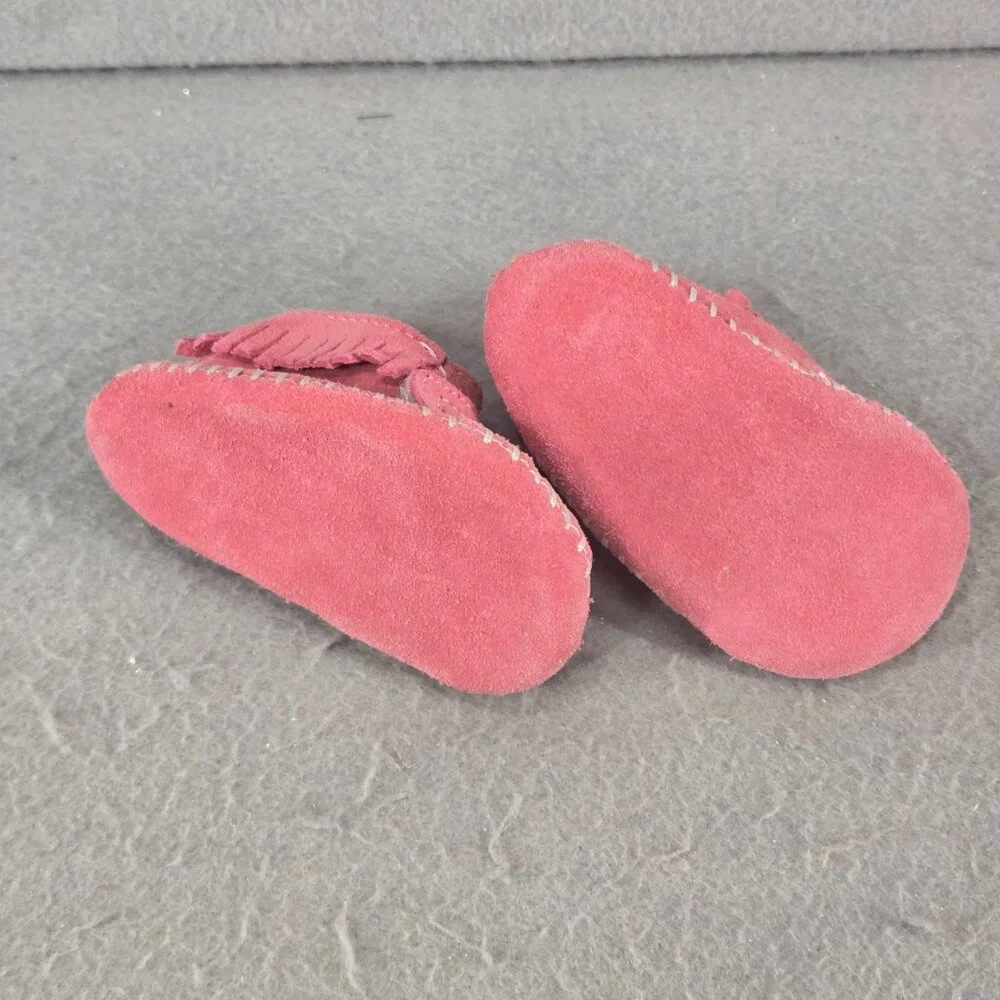 Minnetonka Pink Moccasin Fringe Booties, Infant Girls, Leather, Size 1